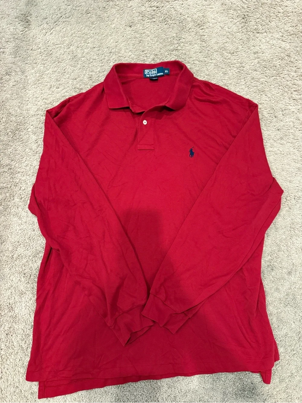 Polo Ralph Lauren Mens XL Long Sleeve Polo Shirt Red Blue Pony 100% Cotton